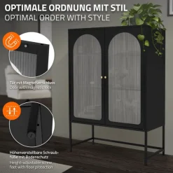 Vitrinenschrank doppeltürig 85x102x40 cm Vitrine mit 2 Einlegeböden Schwarz aus Stahl ML-Design