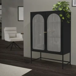 Vitrinenschrank doppeltürig 85x102x40 cm Vitrine mit 2 Einlegeböden Schwarz aus Stahl ML-Design