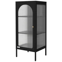 Vitrinenschrank mit Scheibe 42x102,5x40 cm Vitrine mit 2 Einlegeböden Schwarz aus Stahl ML-Design