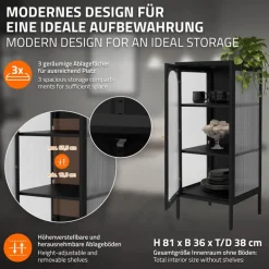 Vitrinenschrank mit Scheibe 42x102,5x40 cm Vitrine mit 2 Einlegeböden Schwarz aus Stahl ML-Design