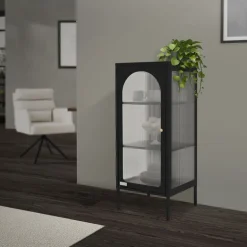 Vitrinenschrank mit Scheibe 42x102,5x40 cm Vitrine mit 2 Einlegeböden Schwarz aus Stahl ML-Design