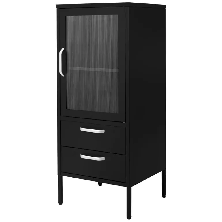Vitrinenschrank 42x102x40 cm Schwarz aus Stahl Vitrine ML-Design