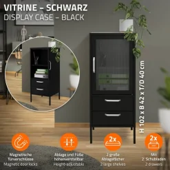 Vitrinenschrank 42x102x40 cm Schwarz aus Stahl Vitrine ML-Design