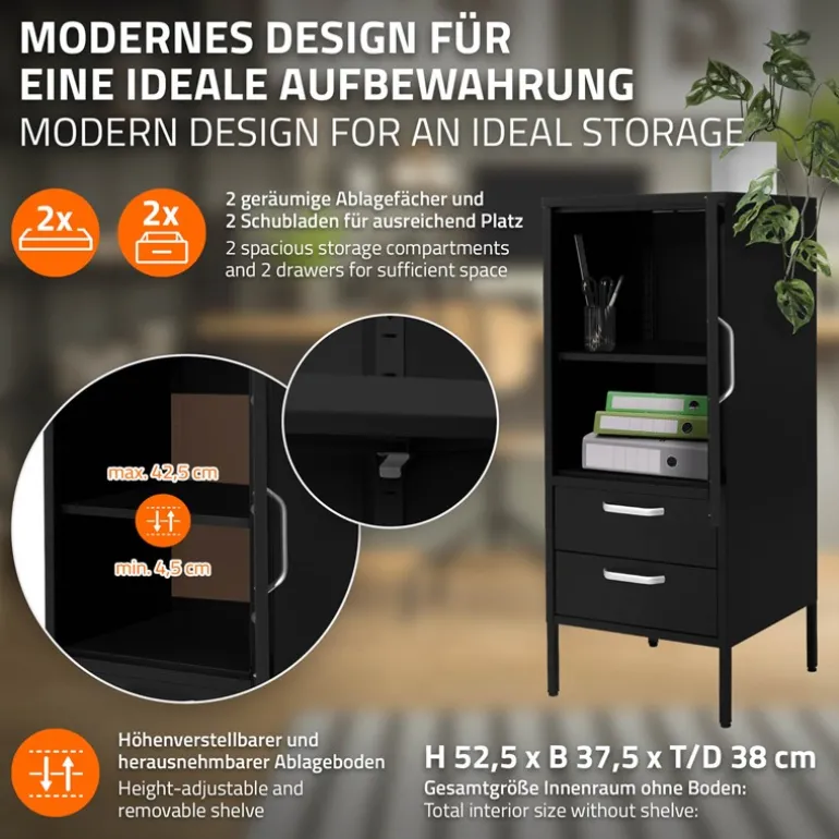 Vitrinenschrank 42x102x40 cm Schwarz aus Stahl Vitrine ML-Design