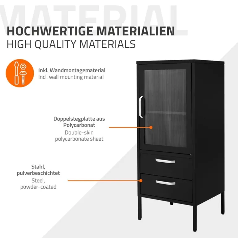 Vitrinenschrank 42x102x40 cm Schwarz aus Stahl Vitrine ML-Design