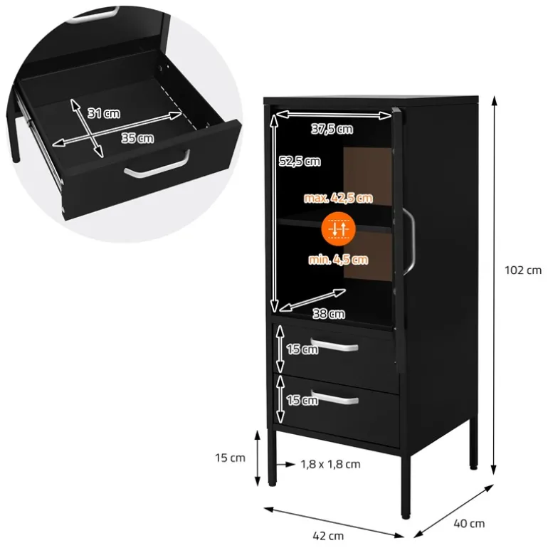 Vitrinenschrank 42x102x40 cm Schwarz aus Stahl Vitrine ML-Design