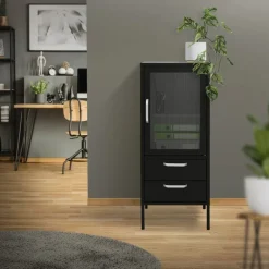 Vitrinenschrank 42x102x40 cm Schwarz aus Stahl Vitrine ML-Design