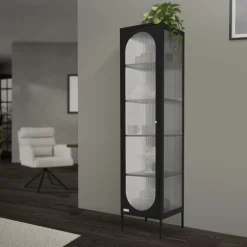 Vitrinenschrank 42x175x40 cm Vitrine mit 4 Einlegeböden Schwarz aus Stahl ML-Design