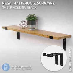 Wandkonsole Regalhalterung 2er Set 200 x 145 mm Schwarz aus Stahl ML-Design