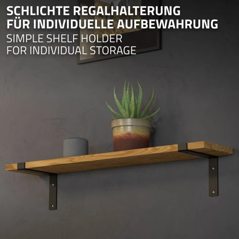 Wandkonsole Regalhalterung 2er Set 200 x 145 mm Schwarz aus Stahl ML-Design