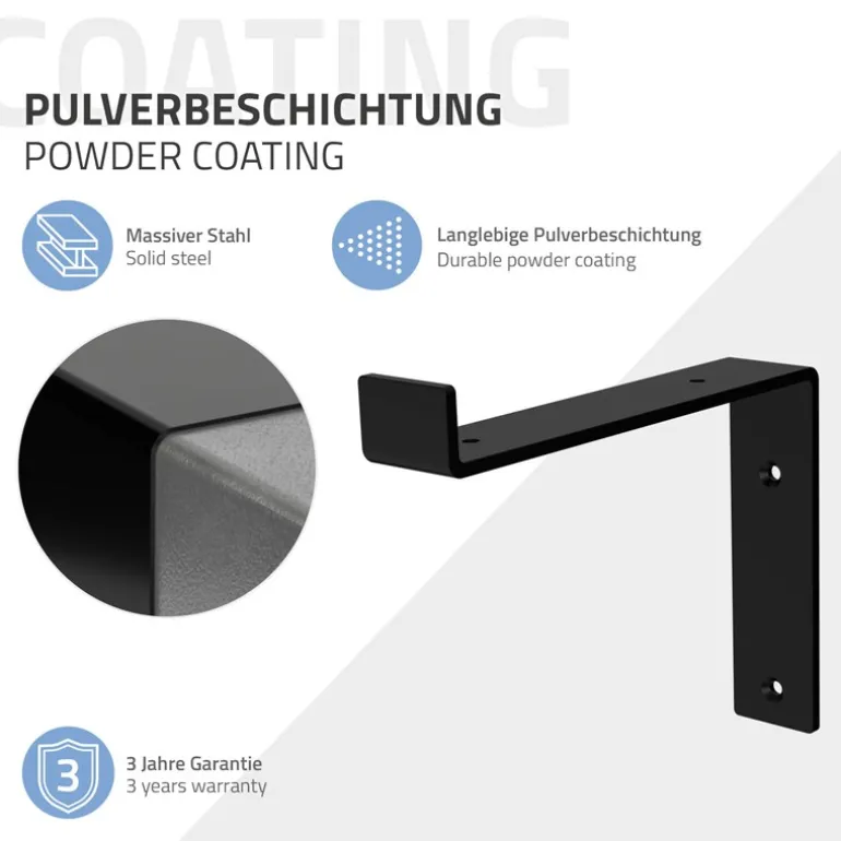Wandkonsole Regalhalterung 2er Set 200 x 145 mm Schwarz aus Stahl ML-Design