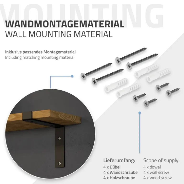 Wandkonsole Regalhalterung 2er Set 200 x 145 mm Schwarz aus Stahl ML-Design