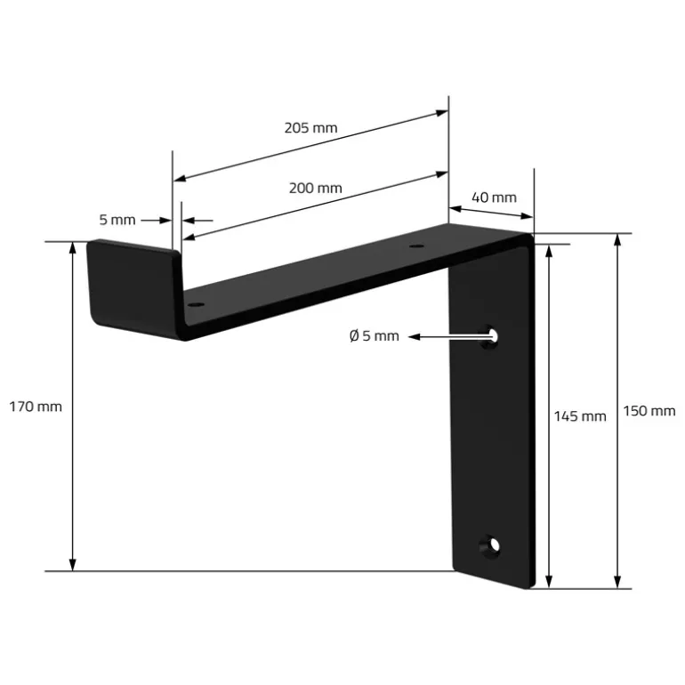Wandkonsole Regalhalterung 2er Set 200 x 145 mm Schwarz aus Stahl ML-Design