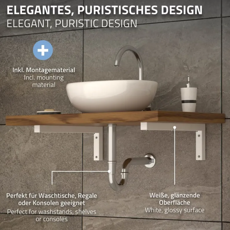 Wandkonsole Regalhalterung 2er Set 400 x 150 mm weiß aus Stahl ML-Design