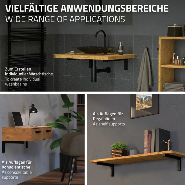 Wandkonsole Regalhalterung 2er Set 450 x 150 mm schwarz aus Stahl ML-Design
