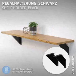 Wandkonsole Regalhalterung 2er Set 200 x 200 mm Schwarz aus Stahl ML-Design