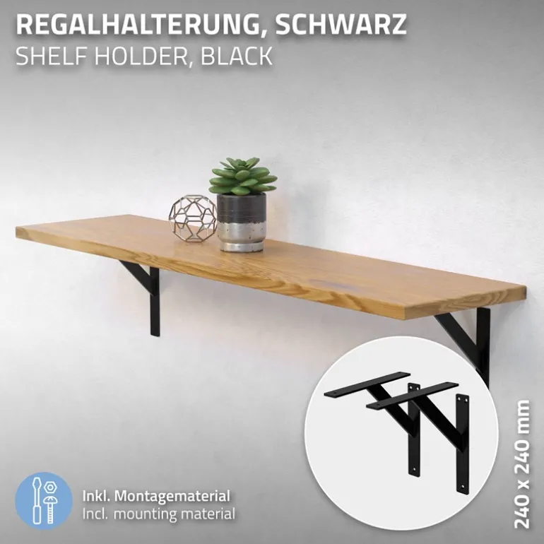 Wandkonsole Regalhalterung 2er Set 240 x 240 mm Schwarz aus Aluminium ML-Design