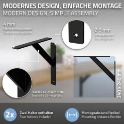 Wandkonsole Regalhalterung 2er Set 240 x 240 mm Schwarz aus Aluminium ML-Design
