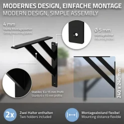 Wandkonsole Regalhalterung 2er Set 240 x 240 mm Schwarz aus Aluminium ML-Design