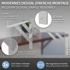 Wandkonsole Regalhalterung 2er Set 240 x 240 mm Silber aus Aluminium ML-Design