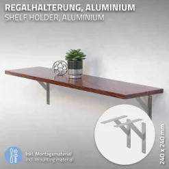 Wandkonsole Regalhalterung 2er Set 240 x 240 mm Silber aus Aluminium ML-Design