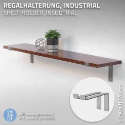 Wandkonsole Regalhalterung 2er Set 250 x 145 mm Grau aus Stahl ML-Design