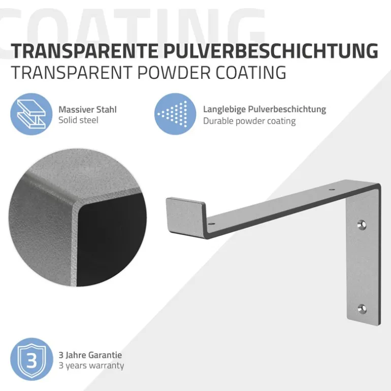 Wandkonsole Regalhalterung 2er Set 250 x 145 mm Grau aus Stahl ML-Design