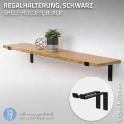 Wandkonsole Regalhalterung 2er Set 250 x 145 mm Schwarz aus Stahl ML-Design