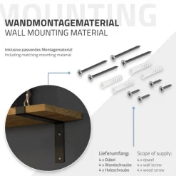 Wandkonsole Regalhalterung 2er Set 250 x 145 mm Schwarz aus Stahl ML-Design