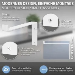 Wandkonsole Regalhalterung 2er Set 250 x 145 mm Weiß aus Stahl ML-Design