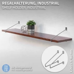Wandkonsole Regalhalterung 2er Set 265 x 180 mm Grau aus Stahl ML-Design