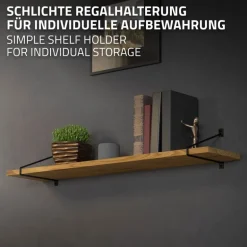 Wandkonsole Regalhalterung 2er Set 265 x180 mm Schwarz aus Stahl ML-Design
