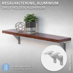 Wandkonsole Regalhalterung 2er Set 120 x 120 mm Silber aus Aluminium ML-Design