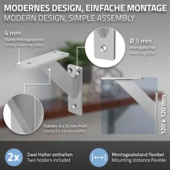 Wandkonsole Regalhalterung 2er Set 120 x 120 mm Silber aus Aluminium ML-Design