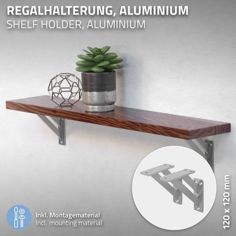 Wandkonsole Regalhalterung 2er Set 120 x 120 mm Silber aus Aluminium ML-Design
