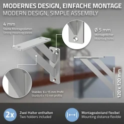 Wandkonsole Regalhalterung 2er Set 120 x 120 mm Silber aus Aluminium ML-Design