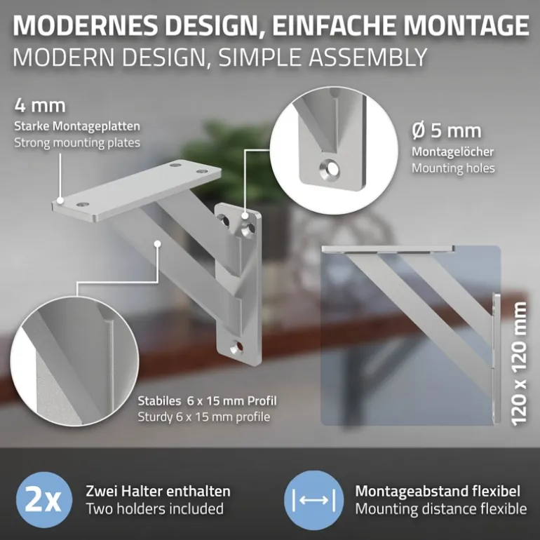 Wandkonsole Regalhalterung 2er Set 120 x 120 mm Silber aus Aluminium ML-Design