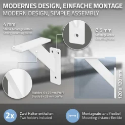Wandkonsole Regalhalterung 2er Set 120 x 120 mm Weiß aus Aluminium ML-Design