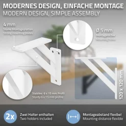 Wandkonsole Regalhalterung 2er Set 120 x 120 mm Weiß aus Aluminium ML-Design