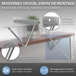 Wandkonsole Regalhalterung 2er Set 160 x 155 x 170 mm Grau aus Stahl ML-Design