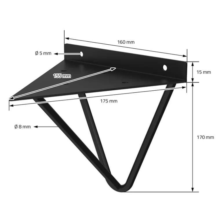 Wandkonsole Regalhalterung 2er Set 160 x 155 x 170 mm Schwarz aus Stahl ML-Design