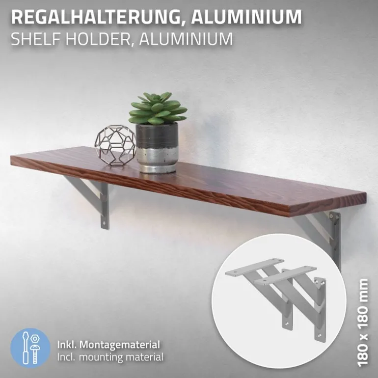 Wandkonsole Regalhalterung 2er Set 180 x 180 mm Silber aus Aluminium ML-Design