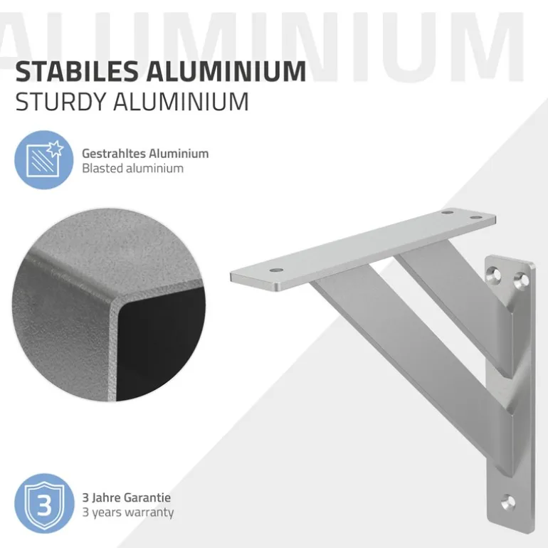 Wandkonsole Regalhalterung 2er Set 180 x 180 mm Silber aus Aluminium ML-Design