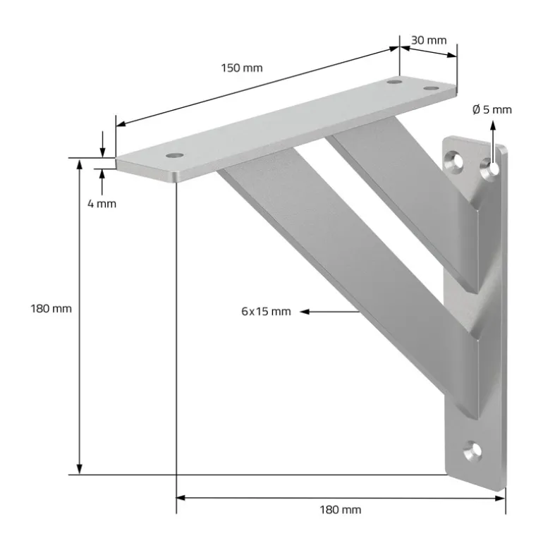 Wandkonsole Regalhalterung 2er Set 180 x 180 mm Silber aus Aluminium ML-Design