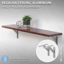 Wandkonsole Regalhalterung 2er Set 180 x 180 mm Silber aus Aluminium ML-Design