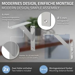 Wandkonsole Regalhalterung 2er Set 180 x 180 mm Silber aus Aluminium ML-Design