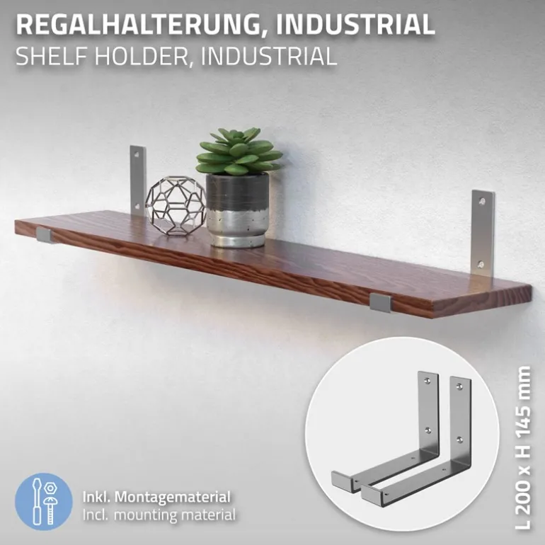 Wandkonsole Regalhalterung 2er Set 200 x 140 mm Grau Stahl ML-Design