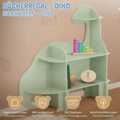 Wandregal fürs Kinderzimmer Dino mit Umfallschutz und abgerundet in Grün aus Holz Joyz