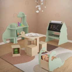 Wandregal fürs Kinderzimmer Dino mit Umfallschutz und abgerundet in Grün aus Holz Joyz