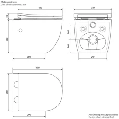 Wand-WC Hänge Toilette aus Keramik 49 cm lang Spülrandlos mit Bidet & Softclose LuxeBath